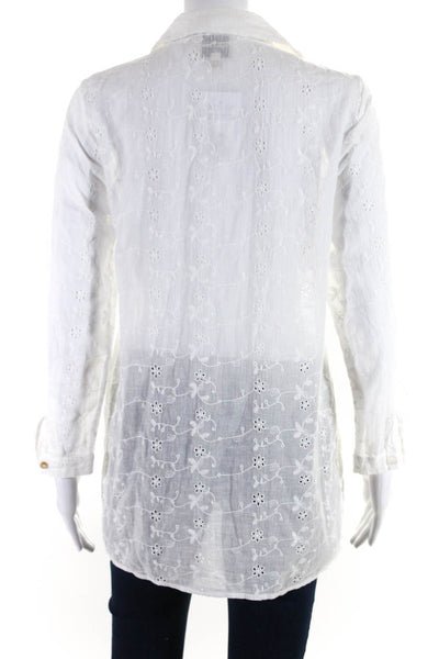 Playa Lucila Women's Embroidered Long Sleeve Button Up Blouse White Size XS