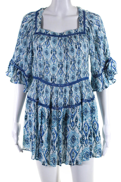 Playa Lucila Women's Square Neck Puff Sleeve Floral Mini Dress Blue Size XS