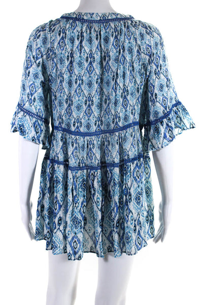 Playa Lucila Women's Square Neck Puff Sleeve Floral Mini Dress Blue Size XS