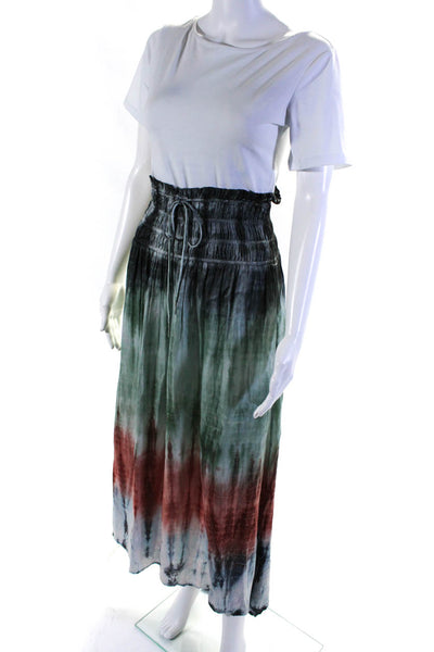 Maria Cher Womens Smocked Waist Satin Maxi Skirt Green Red Gray Size Extra Small