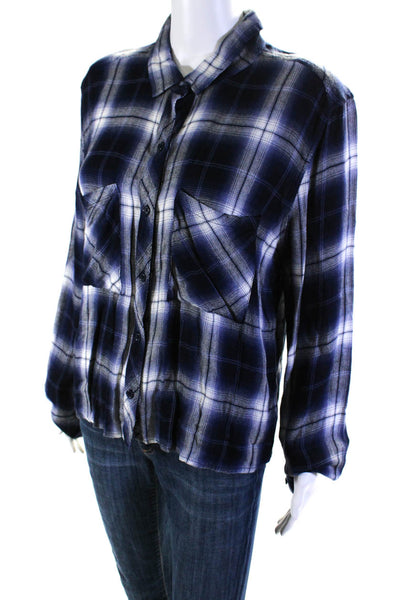 Rails Womens Plaid Long Sleeved Collared Flannel Button Down Shirt Indigo Size L
