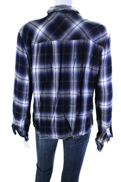 Rails Womens Plaid Long Sleeved Collared Flannel Button Down Shirt Indigo Size L