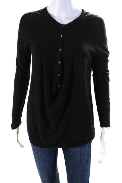 Vince Womens Buttoned Scoop Neck Pocket Long Sleeved Shirt Dark Gray Size XS