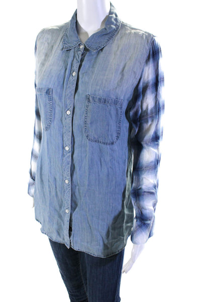 Rails Womens Plaid Long Sleeved Collared Button Down Shirt Blue White Size M