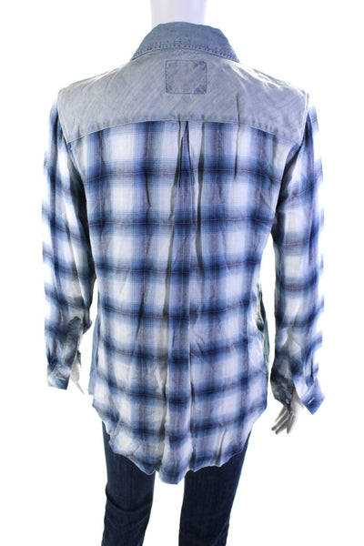 Rails Womens Plaid Long Sleeved Collared Button Down Shirt Blue White Size M