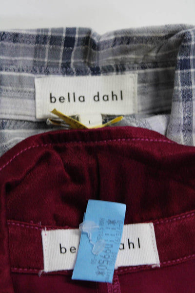 Bella Dahl Womens Tied Waist Button Down Shirts Red Gray White Size L Lot 2