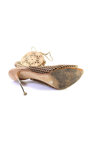Nicholas Kirkwood Womens Geometric Mesh Lace-Up Spool Heels Brown Size EUR39.5