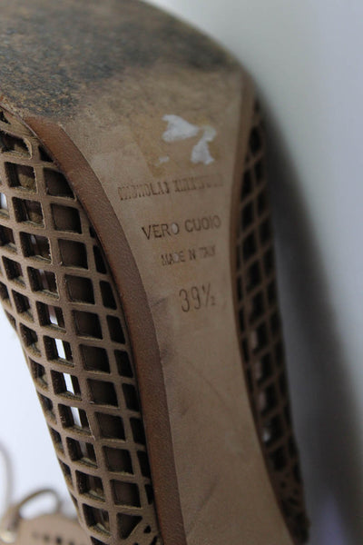Nicholas Kirkwood Womens Geometric Mesh Lace-Up Spool Heels Brown Size EUR39.5