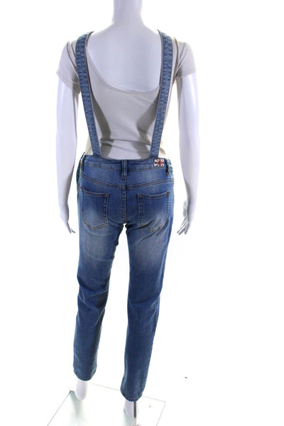 Machine Womens Cotton Buttoned Slip-On Skinny Leg Overalls Blue Size EUR29