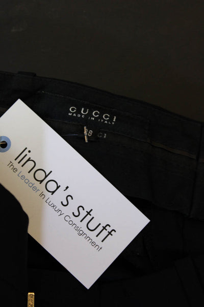Gucci Womens Wool Buttoned Hook & Eye Straight Leg Dress Pants Black Size EUR38