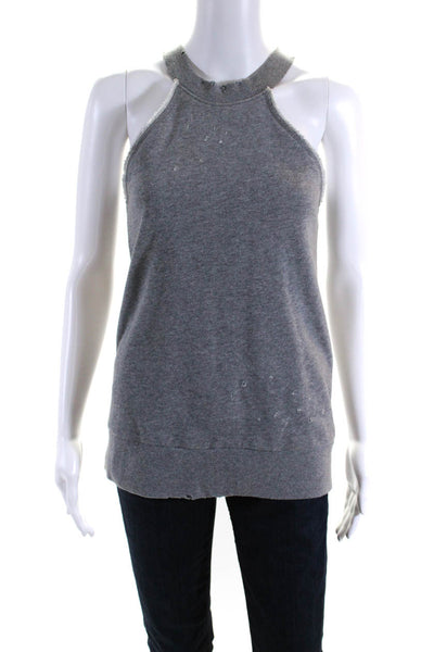 R+A Womens Cotton Sleeveless Distress Pullover Halter Blouse Top Gray Size M