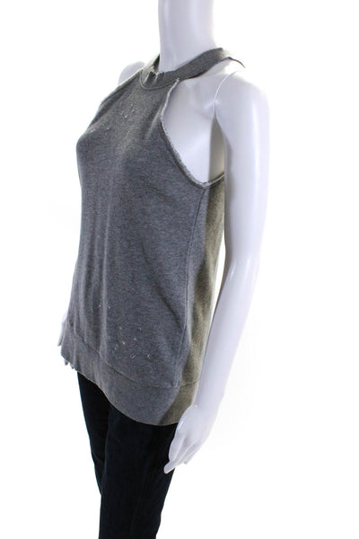 R+A Womens Cotton Sleeveless Distress Pullover Halter Blouse Top Gray Size M