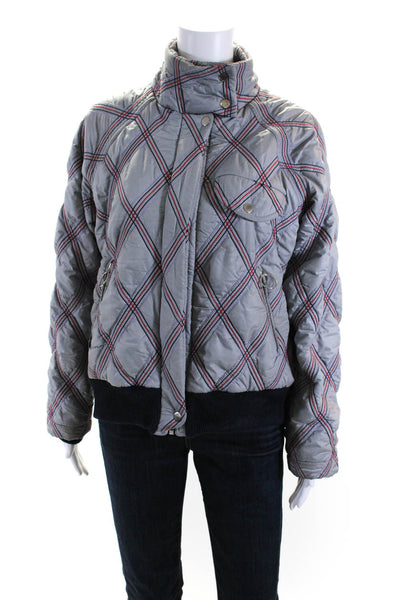 Tanya Taylor Womens Gray Quilted Mock Neck Full Zip Long Sleeve Jacket Size M