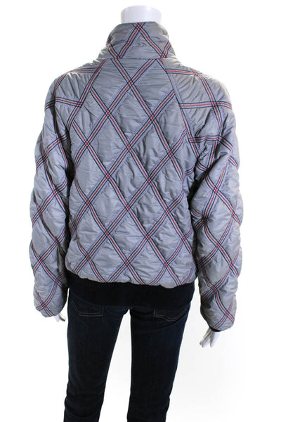 Tanya Taylor Womens Gray Quilted Mock Neck Full Zip Long Sleeve Jacket Size M