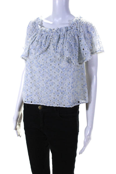 ML Monique Lhuillier Womens Off The Shoulder Eyelet Top Blue Size 12 13584672