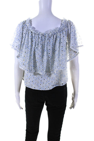 ML Monique Lhuillier Womens Off The Shoulder Eyelet Top Blue Size 12 13584672