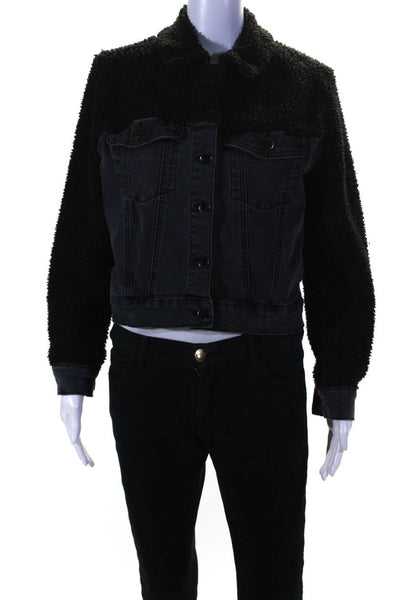 Louna Womens Black Denim Teddy Jacket Black Size 4 13317900