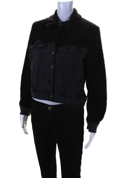 Louna Womens Black Denim Teddy Jacket Black Size 4 13317900