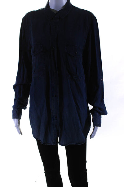 Rails Womens Long Sleeve Button Front Collared Ombre Shirt Blue Size Large