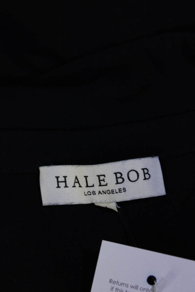 Hale Bob Womens 3/4 Sleeve Collared V Neck Shirt Navy Blue Size Large