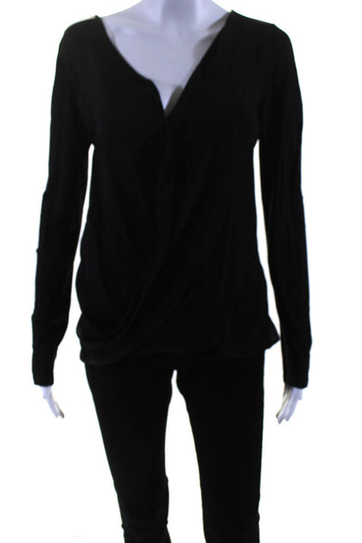 Theory Womens Long Sleeve V Neck Draped Tee Shirt Black Size Medium