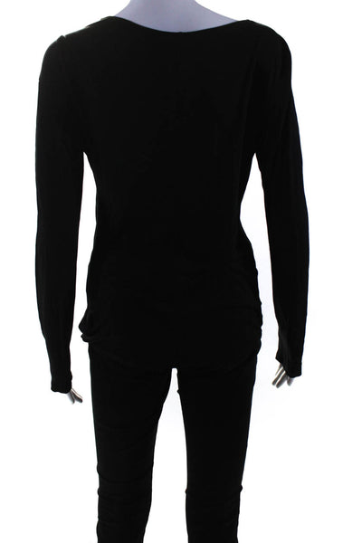 Theory Womens Long Sleeve V Neck Draped Tee Shirt Black Size Medium