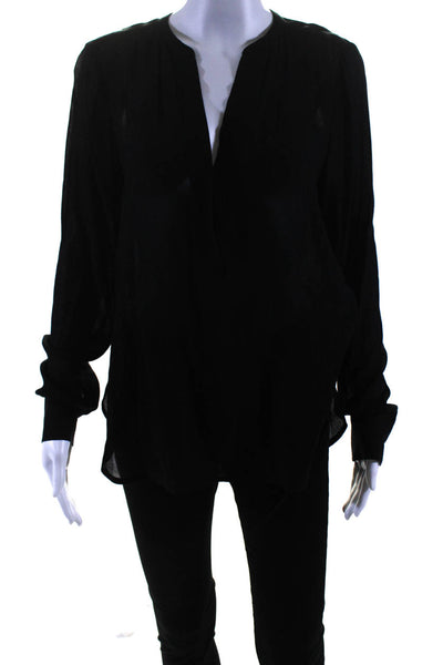 Vince Womens Long Sleeve Side Slit V Neck Oversized Shirt Black Size 6