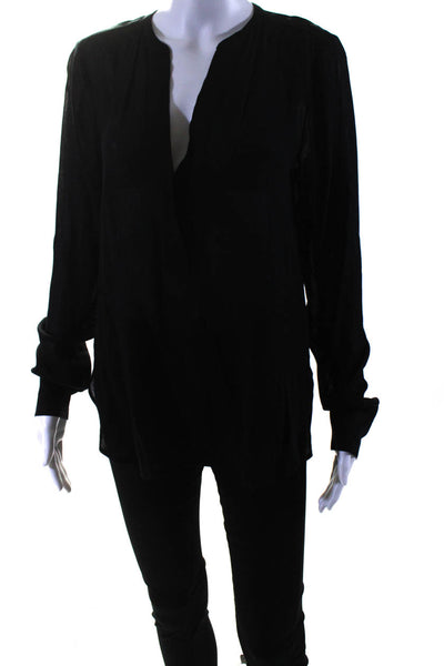 Vince Womens Long Sleeve Side Slit V Neck Oversized Shirt Black Size 6