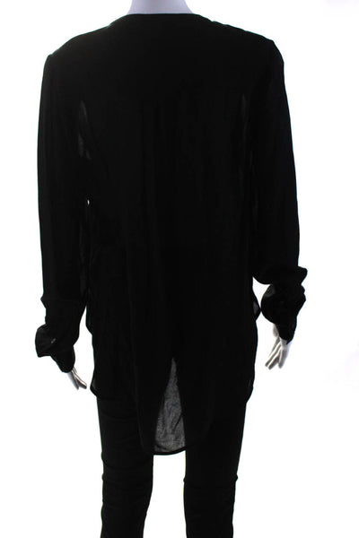 Vince Womens Long Sleeve Side Slit V Neck Oversized Shirt Black Size 6