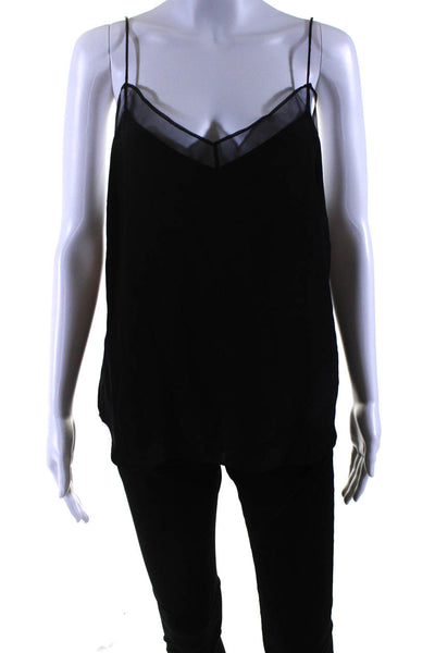 Amanda Uprichard Womens Spaghetti Strap Sheer Trim Boxy Tank Top Black Large