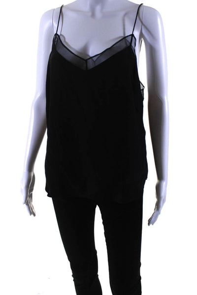 Amanda Uprichard Womens Spaghetti Strap Sheer Trim Boxy Tank Top Black Large