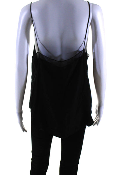 Amanda Uprichard Womens Spaghetti Strap Sheer Trim Boxy Tank Top Black Large