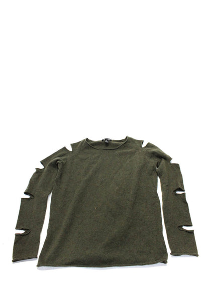 Aqua Womens Crew Neck Zebra Print Cashmere Sweaters Gray Green Size XS Lot 2