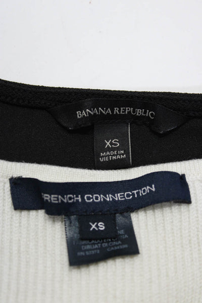 French Connection Banana Republic Ribbed Draped Tops White Black Size XS Lot 2