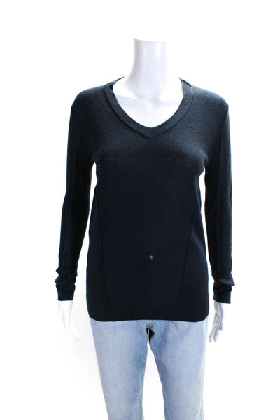 Magaschoni Women's V-Neck Cutout Long Sleeves Pullover Sweater Navy Blue Size XS