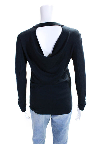 Magaschoni Women's V-Neck Cutout Long Sleeves Pullover Sweater Navy Blue Size XS