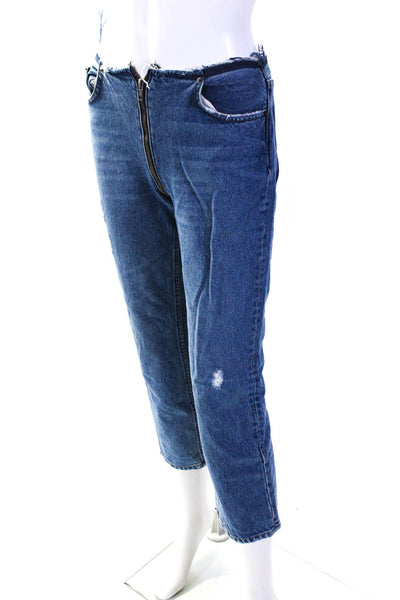 Reformation Women's Distressed Mid Rise Straight Leg Zipper Jeans Blue Size 25