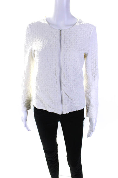 Gerry Weber Women's Round Neck Long Sleeves Full Zip Jacket White Size 6