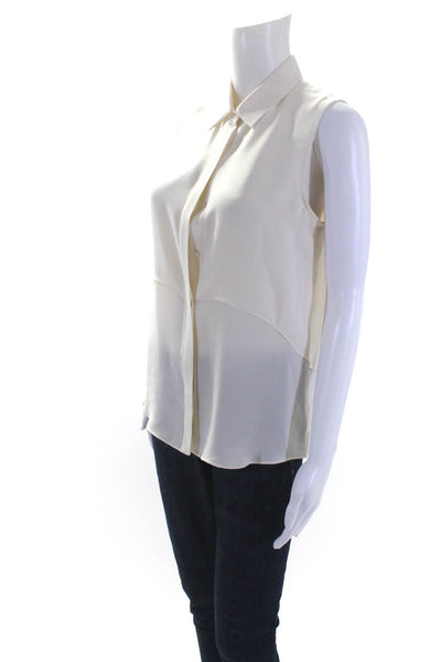 Theory Womens Ivory Silk Collar Button Down Sleeveless Blouse Top Size S