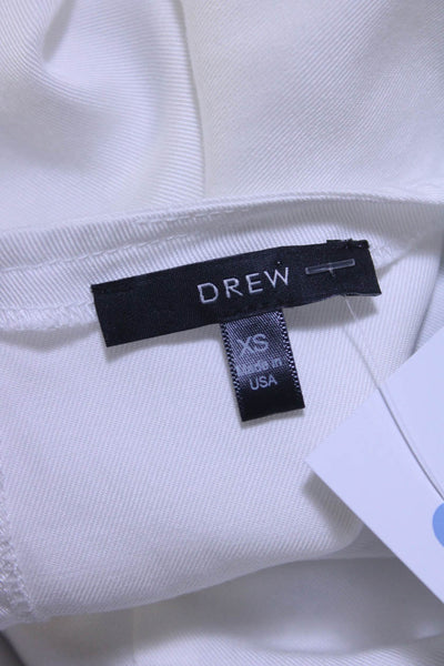 Drew Womens White Blue Color Block V-Neck Ruffle Short Sleeve Blouse Top Size XS
