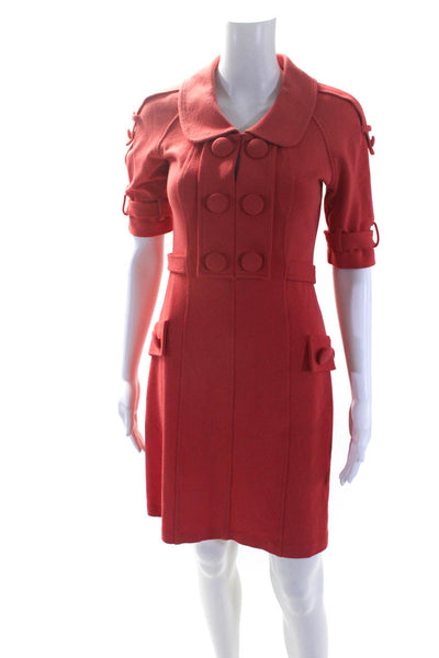 Yoana Baraschi Womens Orange Button Detail Collar Short Sleeve Shift Dress Size4