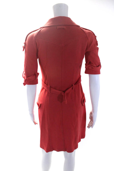 Yoana Baraschi Womens Orange Button Detail Collar Short Sleeve Shift Dress Size4