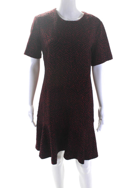 Calvin Klein Women's Round Neck Short Sleeves Tiered Mini Dress Red Size 10