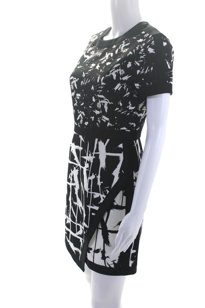BCBGMAXAZRIA  Womens Round Neck Short Sleeves Wrap Mini Dress Black White Size 4