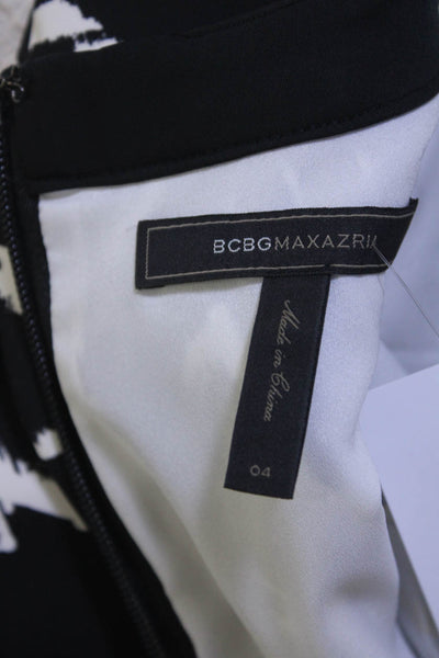 BCBGMAXAZRIA  Womens Round Neck Short Sleeves Wrap Mini Dress Black White Size 4
