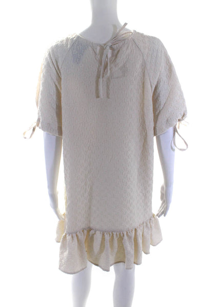 Naya Rea Women's Round Neck Short Sleeves Tiered Mini Dress Cream Size 12