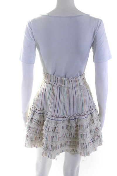 Misa Women's Elastic Waist Tassel Ruffle Lined Mini Stripe Skirt Size S