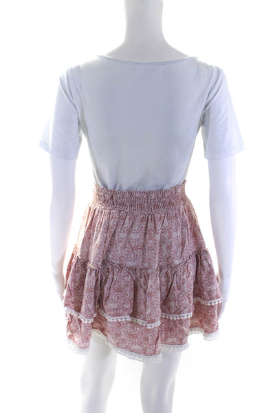 Misa Women's Smocked Waist Ruffle Tiered Unlined Mini Skirt Pink Size L