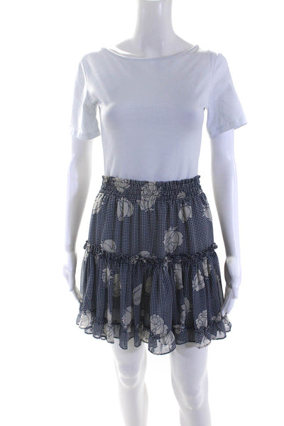 Misa Women's Smocked Waist Tiered Ruffle Floral Lined Mini Skirt Size L