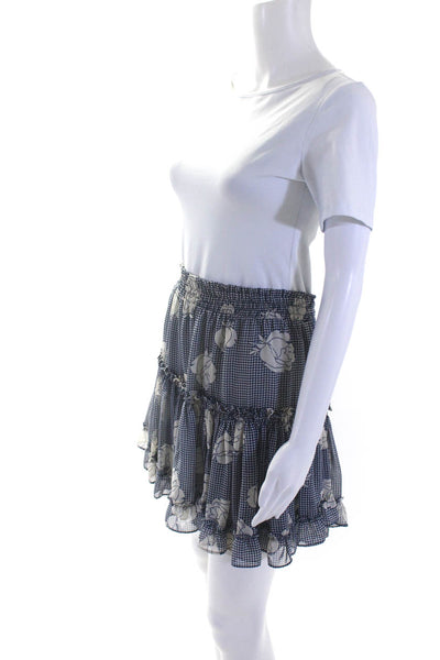Misa Women's Smocked Waist Tiered Ruffle Floral Lined Mini Skirt Size L